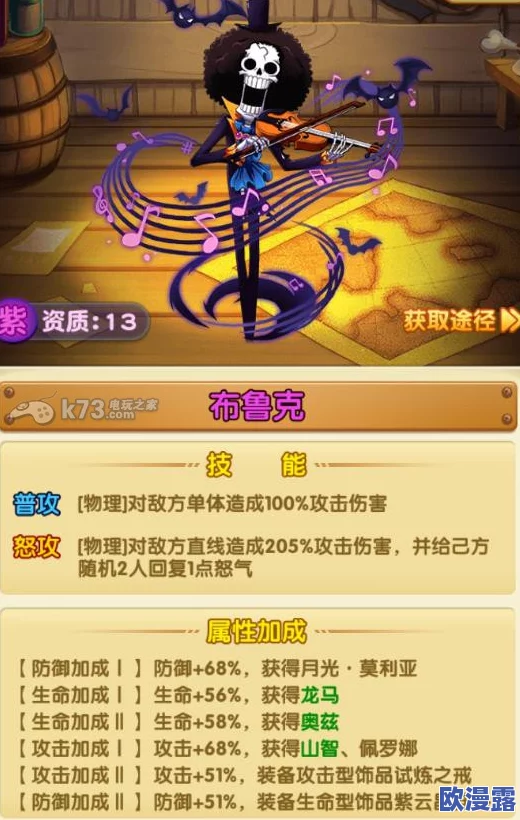 航海王强者之路：布鲁克全面解析，突破橙卡技能与属性介绍