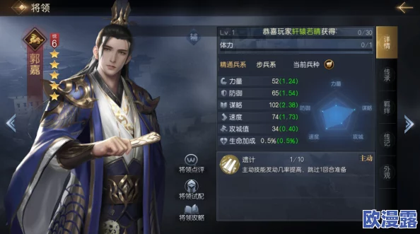 《三国如龙传》郭嘉角色深度解析：技能属性全面介绍及实战评价